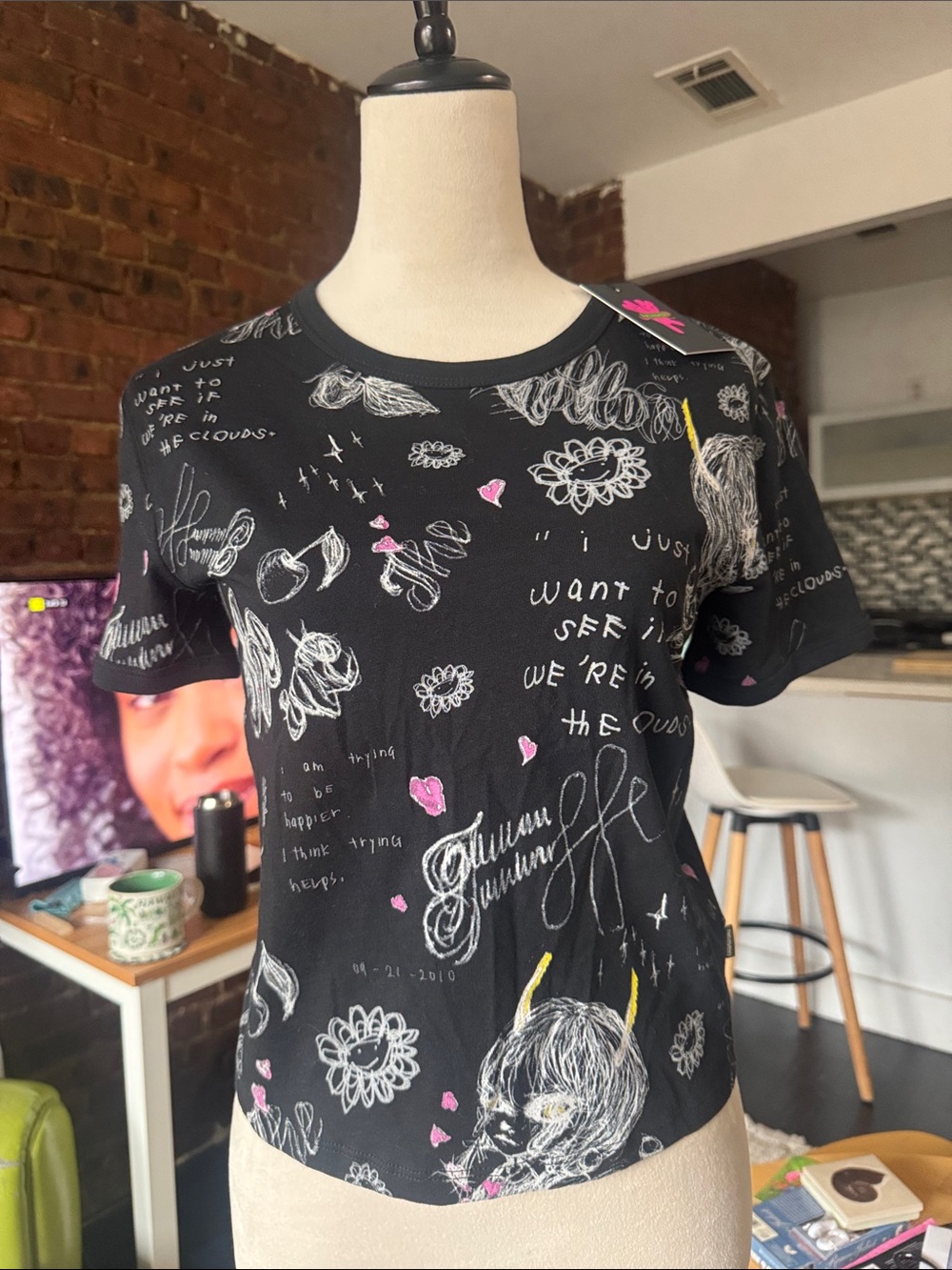 Heaven by Marc Jacobs Black Graphic Scribble & Heart Print Tee